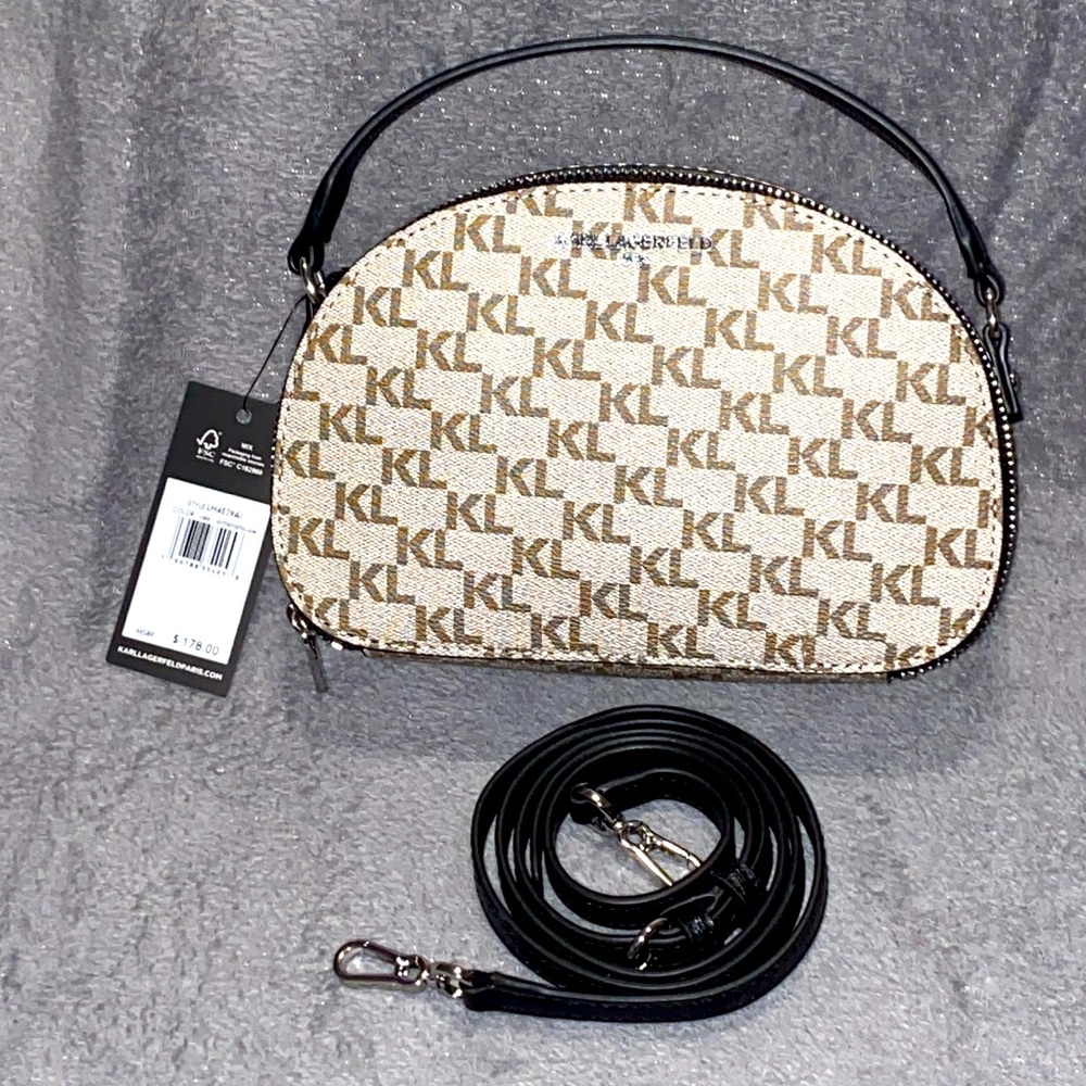 Karl Lagerfeld Paris Harlow Leather Taupe Maybelle Crossbody bag NWT